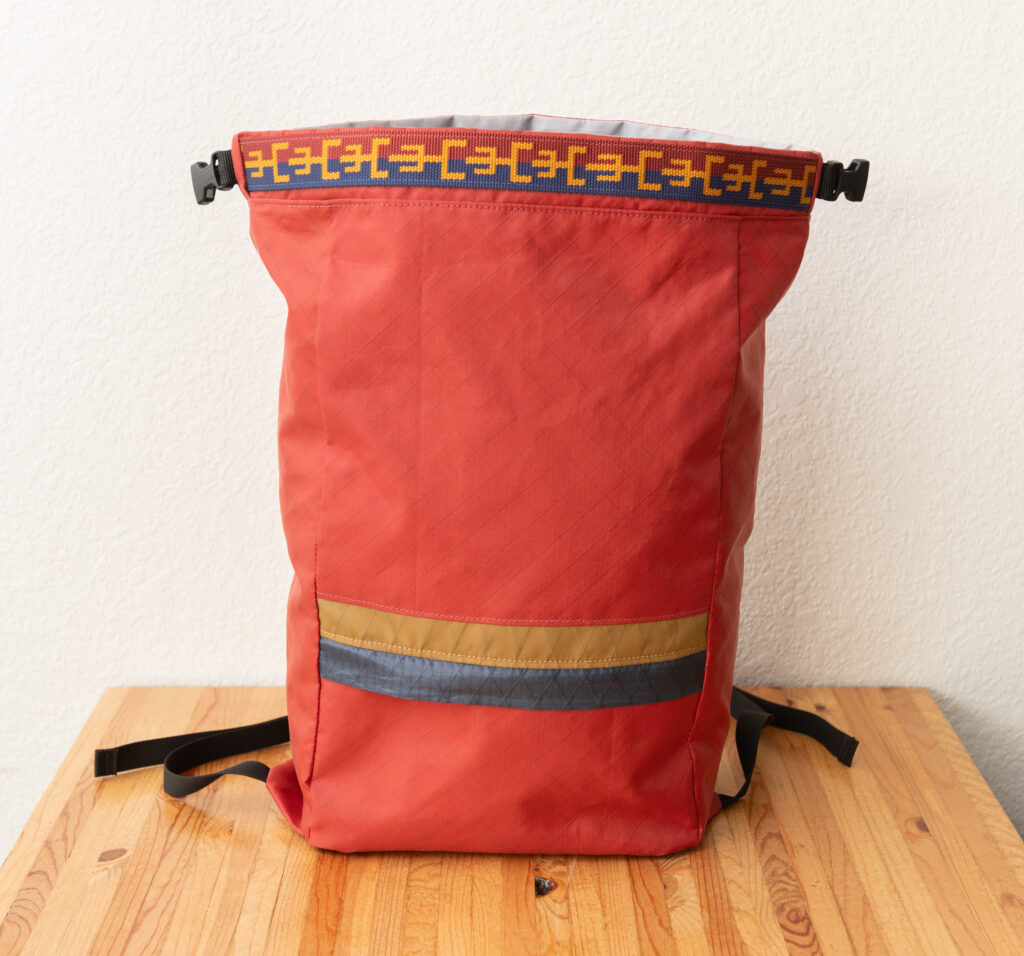 Handlebar bag upright and unrolled