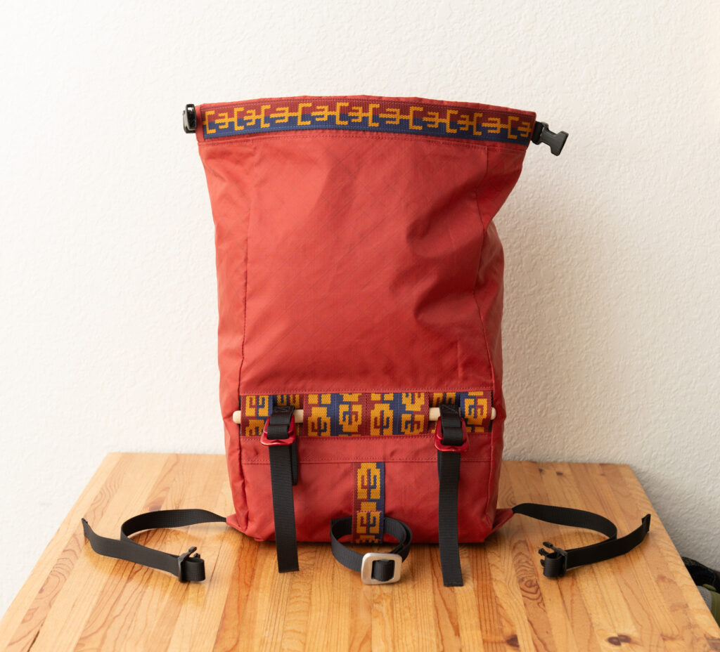 Handlebar bag back upright and unrolled